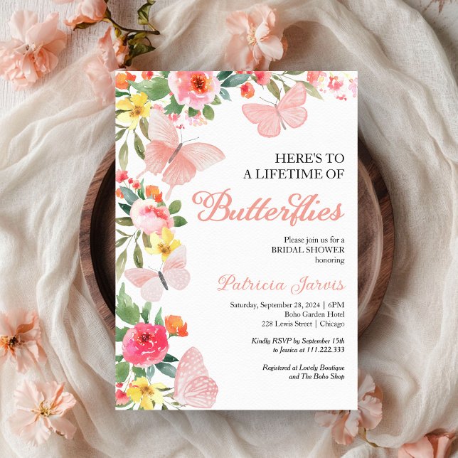 A Lifetime of Butterflies Bridal Shower Floral Invitation (Creator Uploaded)