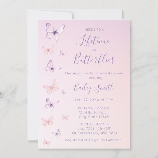 A Lifetime of Butterflies Bridal Shower Invitation (Front)