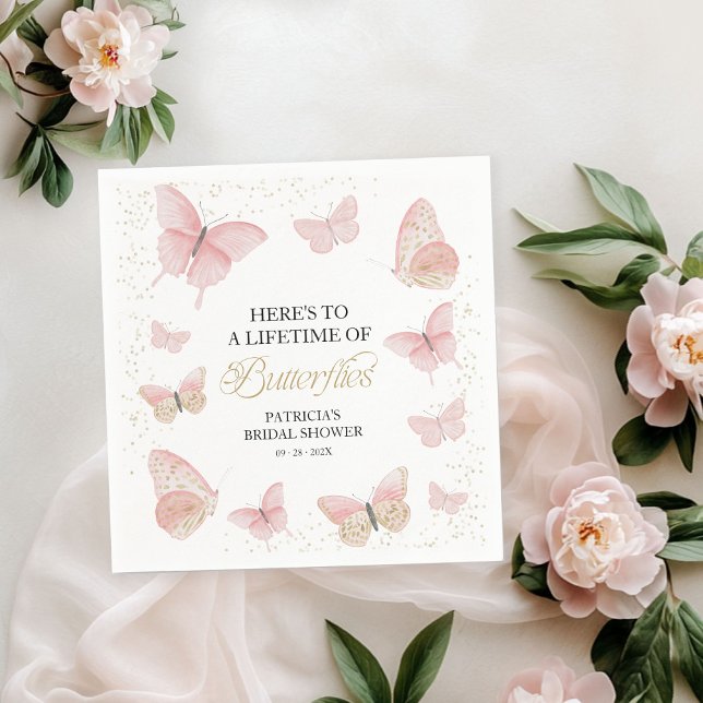 A Lifetime of Butterflies Bridal Shower Pink Gold Napkin (Creator Uploaded)