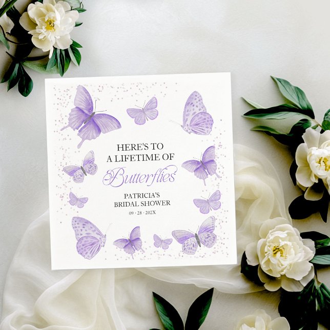 A Lifetime of Butterflies Bridal Shower Purple Napkin (Creator Uploaded)