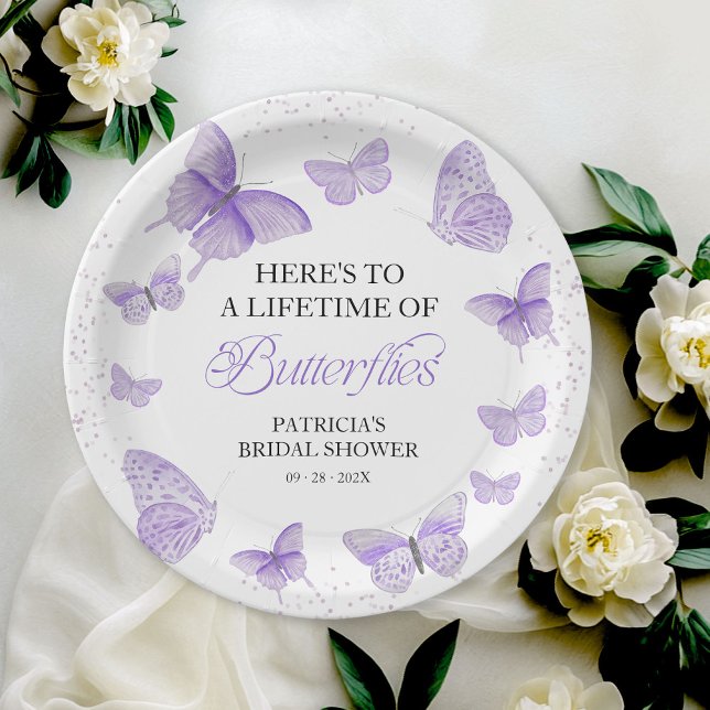 A Lifetime of Butterflies Bridal Shower Purple Paper Plate (Creator Uploaded)