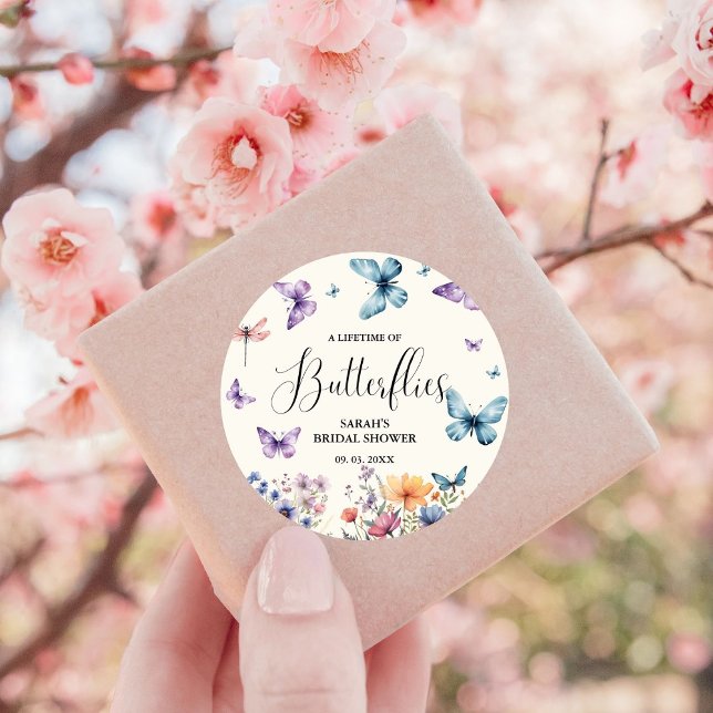 A lifetime of butterflies Bridal Shower Table Classic Round Sticker (Creator Uploaded)
