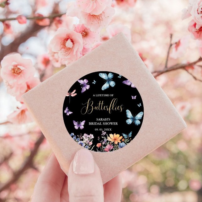 A lifetime of butterflies Bridal Shower Table Classic Round Sticker (Creator Uploaded)