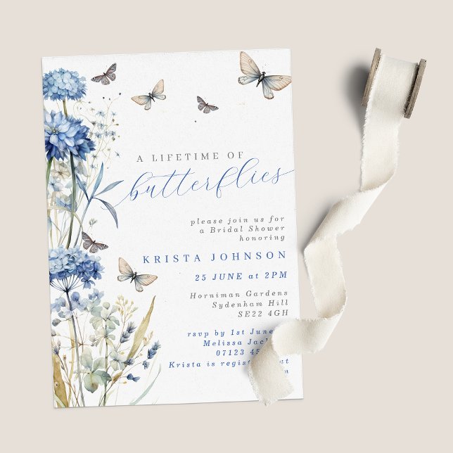 A Lifetime of Butterflies Hydrangea Bridal Shower Invitation (Creator Uploaded)