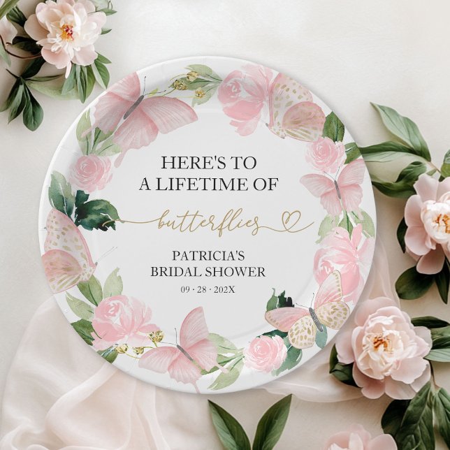 A Lifetime of Butterflies Pink Bridal Shower  Paper Plate (Creator Uploaded)