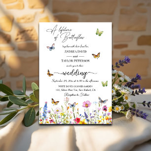 A Lifetime of Butterflies Wildflowers Wedding Invitation