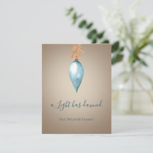 A Light Has Dawned   Blue Watercolor Christmas Holiday Card