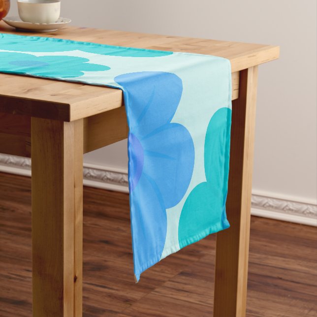 A light Sky Cool Flower Design Short Table Runner (In Situ)