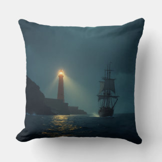 a lighthouse and a lost ship Cushion