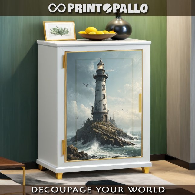 A lighthouse in stormy sea with seagull -  tissue paper (Creator Uploaded)