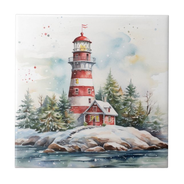 A Lighthouse in Winter Ceramic Tile (Front)