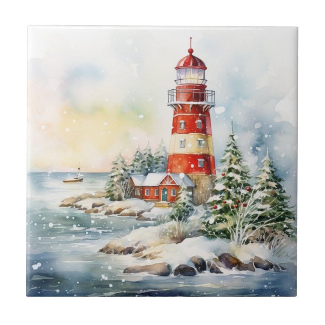 A Lighthouse in Winter Ceramic Tile (Front)