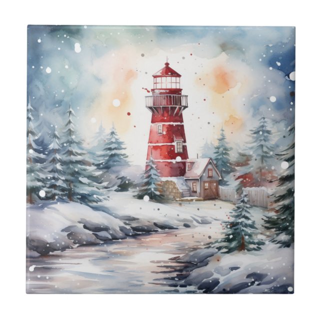 A Lighthouse in Winter Ceramic Tile (Front)