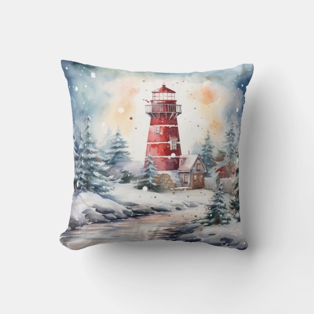 A Lighthouse in Winter Cushion (Front)