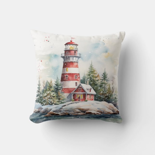 A Lighthouse in Winter Cushion (Front)