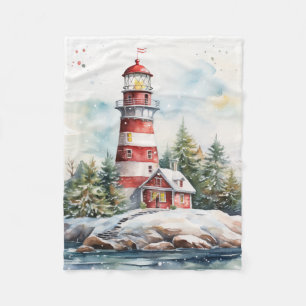 A Lighthouse in Winter Fleece Blanket