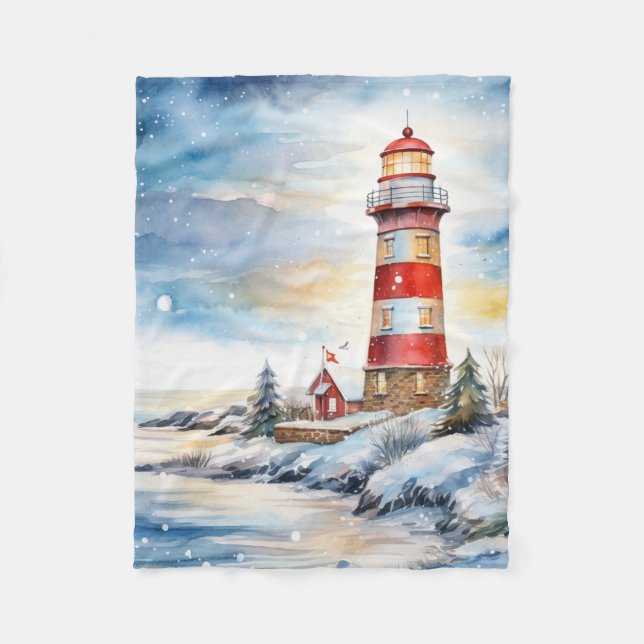 A Lighthouse in Winter Fleece Blanket (Front)