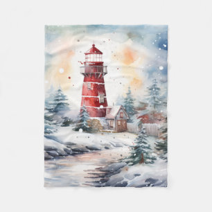 A Lighthouse in Winter Fleece Blanket
