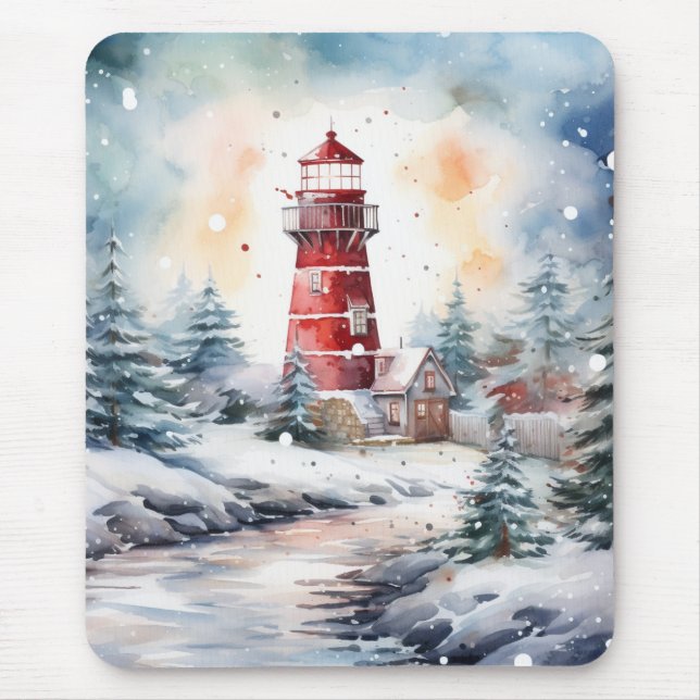 A Lighthouse in Winter Mouse Pad (Front)