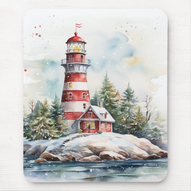 A Lighthouse in Winter Mouse Pad (Front)