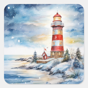 A Lighthouse in Winter Square Sticker