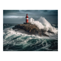 A lighthouse surrounded by waves