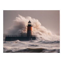 A lighthouse surrounded by waves