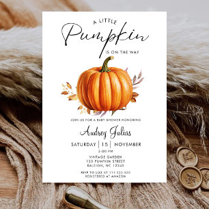 A Liitle Pumpkin Is on the Way Fall Baby Shower   Invitation