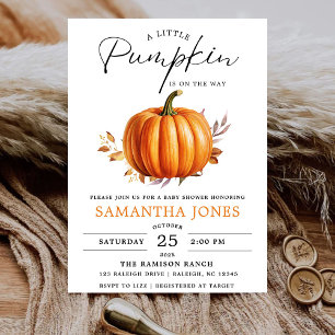 A Liitle Pumpkin Is on the Way Fall Baby Shower   Invitation