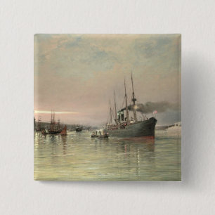 A Liner and Other Shipping before the Statue of Li 15 Cm Square Badge