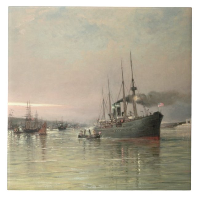 A Liner and Other Shipping before the Statue of Li Ceramic Tile (Front)