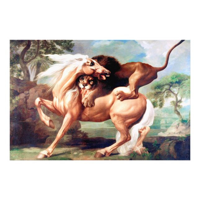A Lion Attacking A Horse Painting-17620 Photo Print (Front)