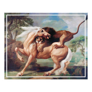 A Lion Attacking A Horse Painting-17620 Photo Print