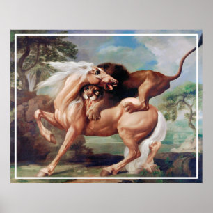 A Lion Attacking A Horse Painting-17620 Poster