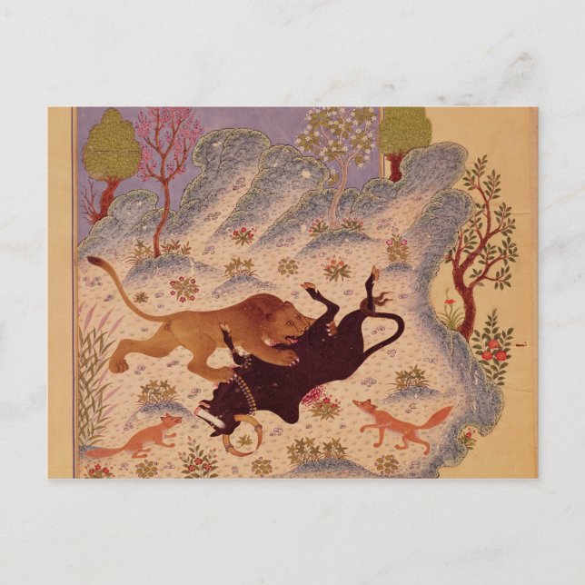 A Lion Attacking and Killing a Bull Postcard (Front)
