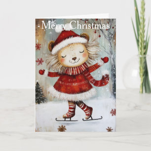 A Lion Ice Skating Holiday Card