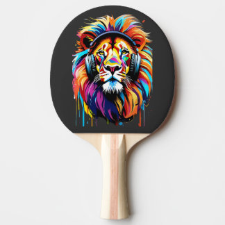 A lion in headphones ping pong paddle