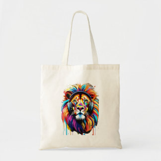 A lion in headphones tote bag