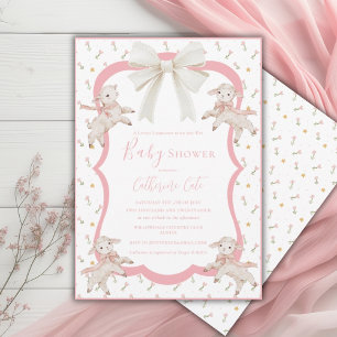 A Lirttle Lambchop Pink Lambs Sheep Baby Shower In Invitation