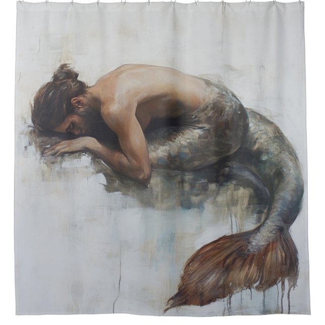 A Litany for the Merman – Surreal Oceanic Shower Curtain (Front)