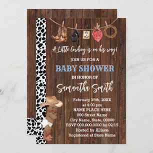 A Little AA Cowboy is his Way Western Baby Shower Invitation