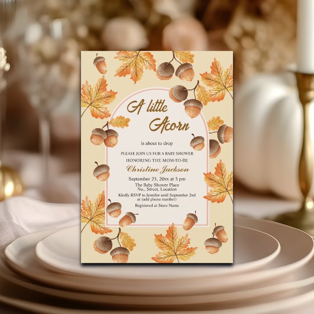 A Little Acorn Fall Maple Leaves Baby Shower Invitation (Creator Uploaded)