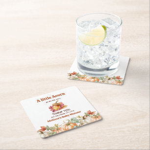 A Little Acorn Is on the Way Fall Baby Shower Square Paper Coaster