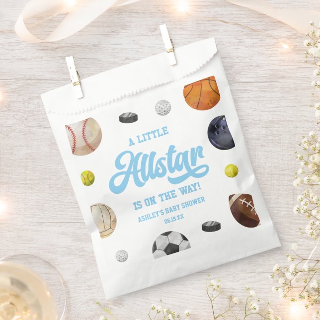 A Little Allstar Is On The Way! Sports Baby Shower Favour Bag (Clipped)