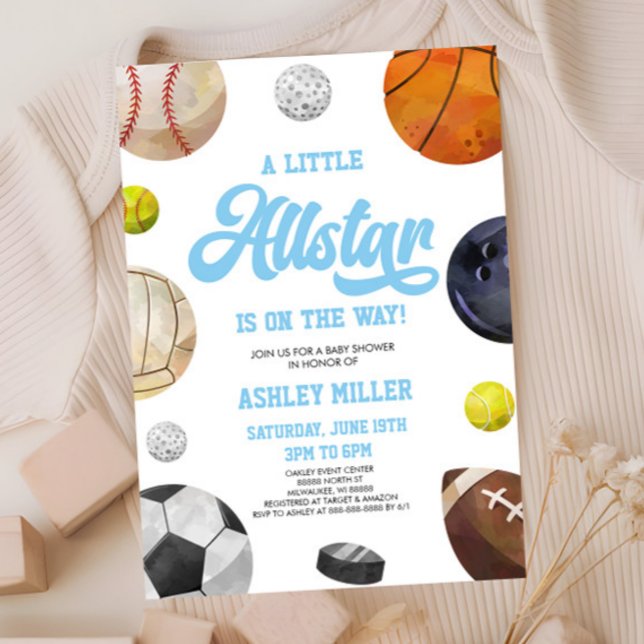 A Little Allstar Is On The Way! Sports Baby Shower Invitation (Creator Uploaded)