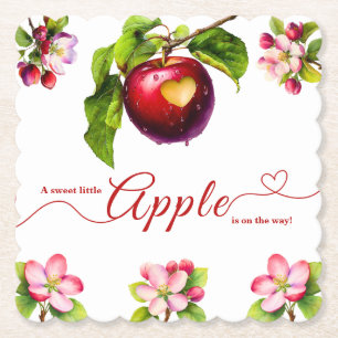A Little Apple Is On The Way Fall Baby Shower Paper Coaster