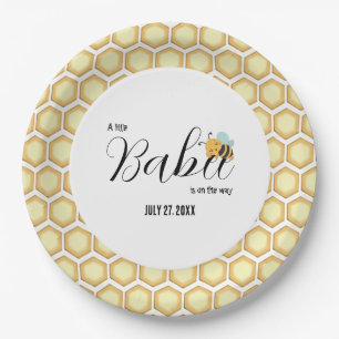 A little babee is on the way Honeycomb pattern Paper Plate