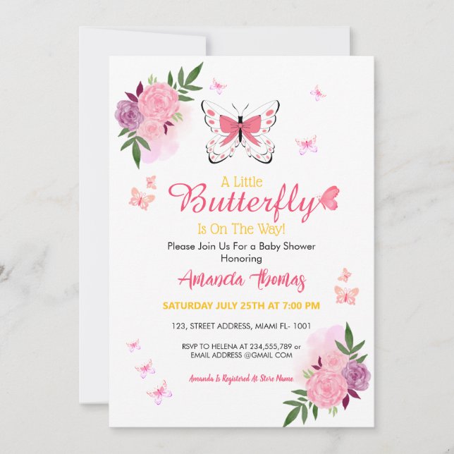 A Little Baby Butterfly Is On The Way Baby Shower  Invitation (Front)