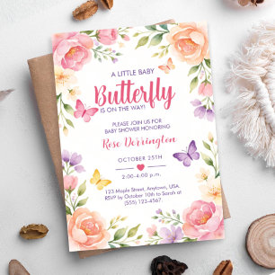 A Little Baby Butterfly Is On The Way Floral Baby Invitation