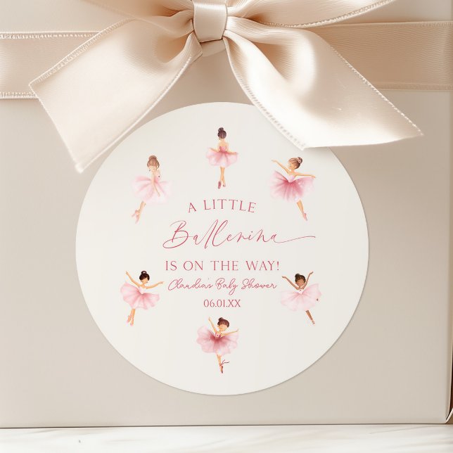 A Little Ballerina Pink Ballet Baby Shower Classic Round Sticker (Creator Uploaded)